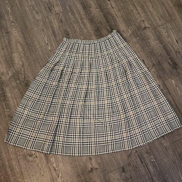 Pendleton Dresses & Skirts - VTG Pendleton Wool Skirt Size 18 Pleated Midi Black White Yellow Plaid Gingham